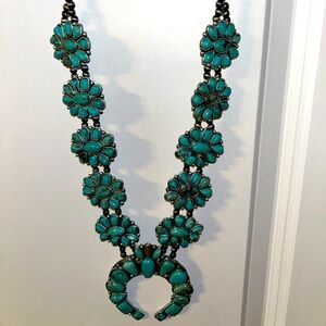 Squash Blossom costume necklace. Imitation turquoise.